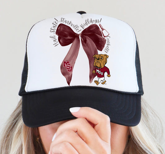 Bulldogs Maroon Football Coquette Trucker Hat