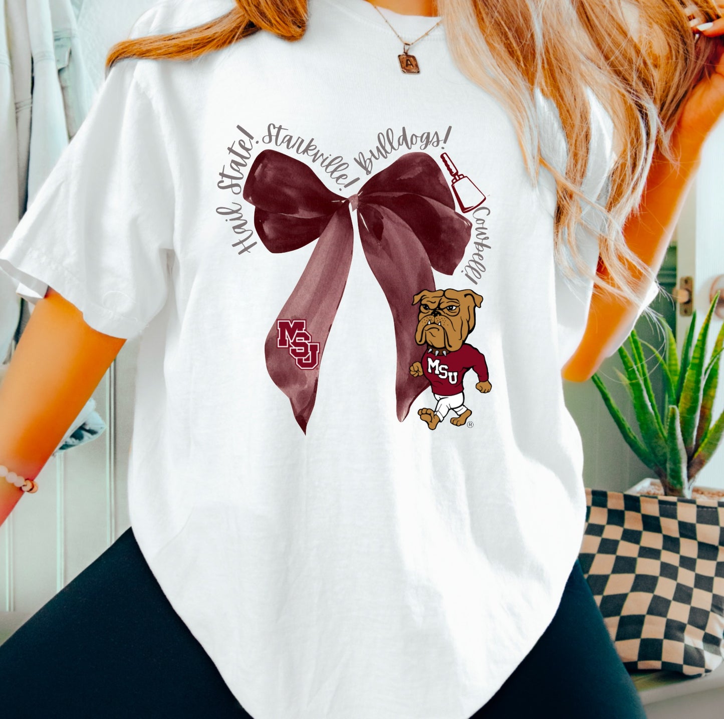 Bulldogs Maroon Football Coquette Graphic Tee