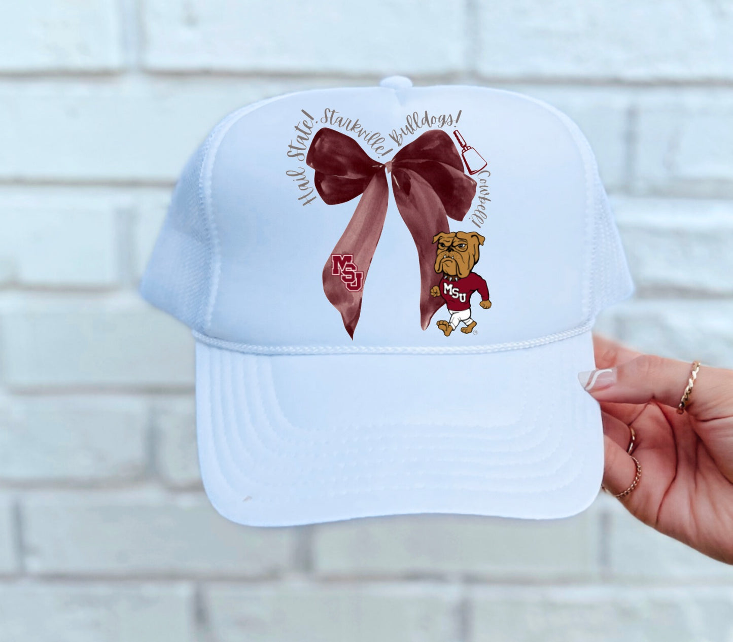 Bulldogs Maroon Football Coquette Trucker Hat